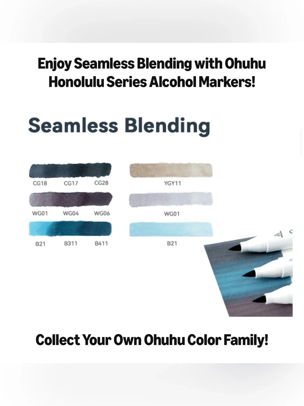 Ohuhu Dual Tip Art Markers - Cool Greys & Blues Set